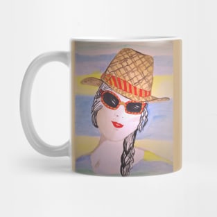 Beautiful girl in a straw hat. Mug